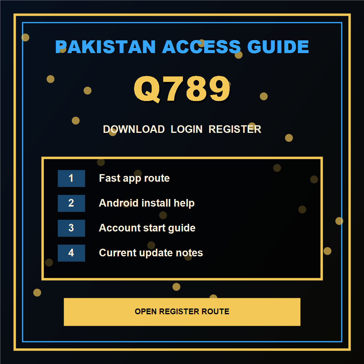 Q789 Pakistan login and register route visual